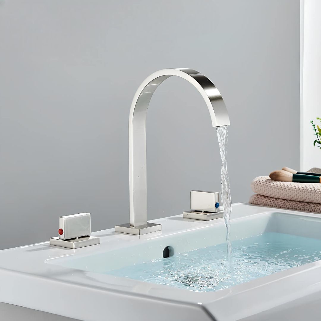 Robinet de lavabo 3 trous en laiton massif, double poignée