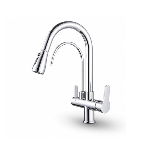 Mitigeur de cuisine 3 voies en laiton avec douchette extractible et sortie eau filtrée