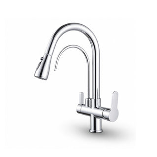 Mitigeur de cuisine 3 voies eau filtrée — Douchette extractible, laiton