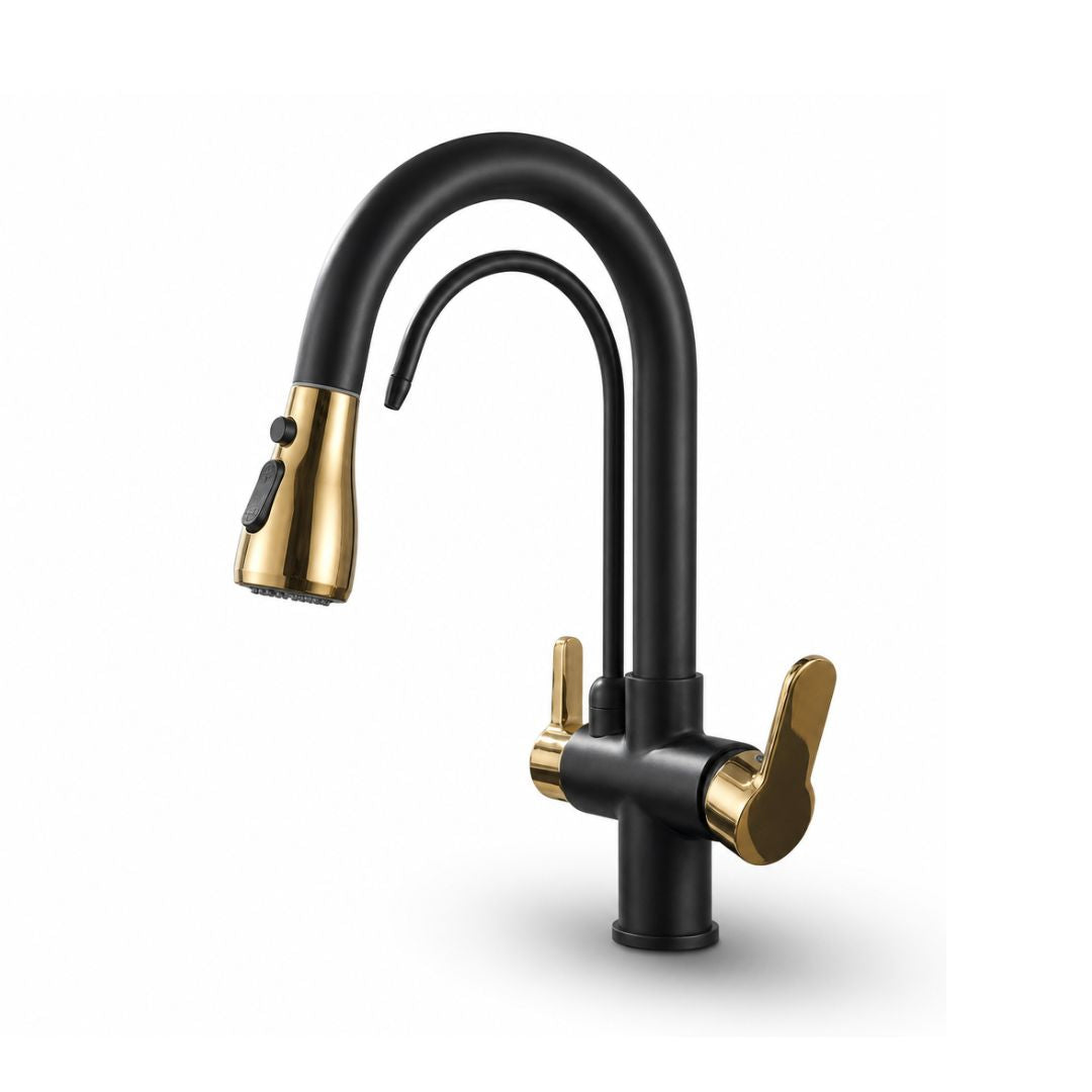 Mitigeur de cuisine 3 voies en laiton avec douchette extractible et sortie eau filtrée