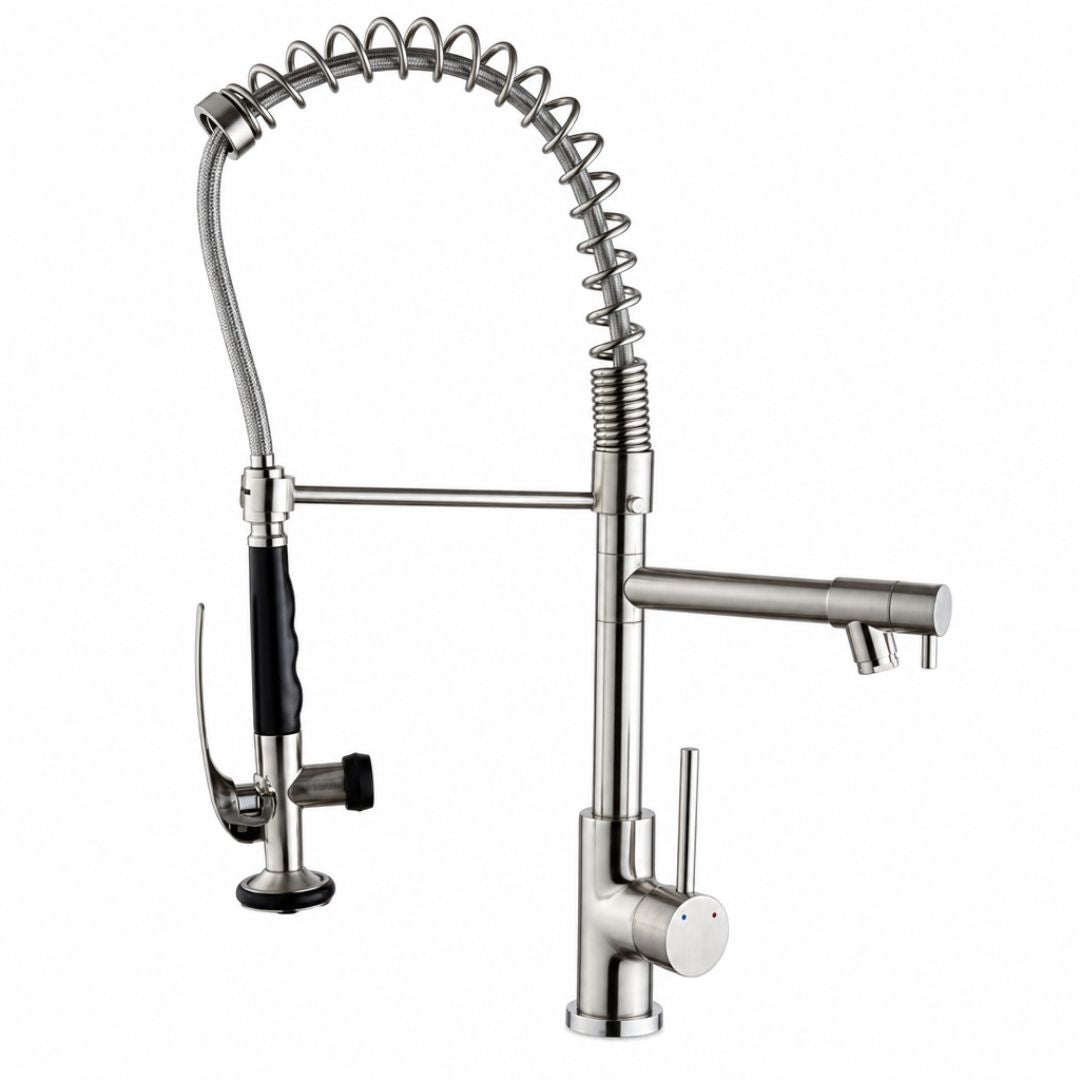 Mitigeur de cuisine style atelier avec douchette extractible et bec pivotant 360°