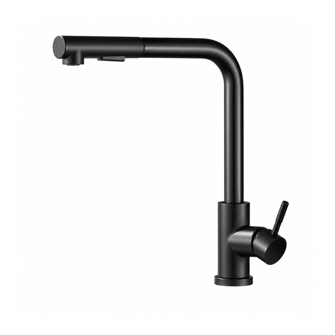 Robinet de cuisine monotrou avec douchette extractible 2 modes, laiton et inox