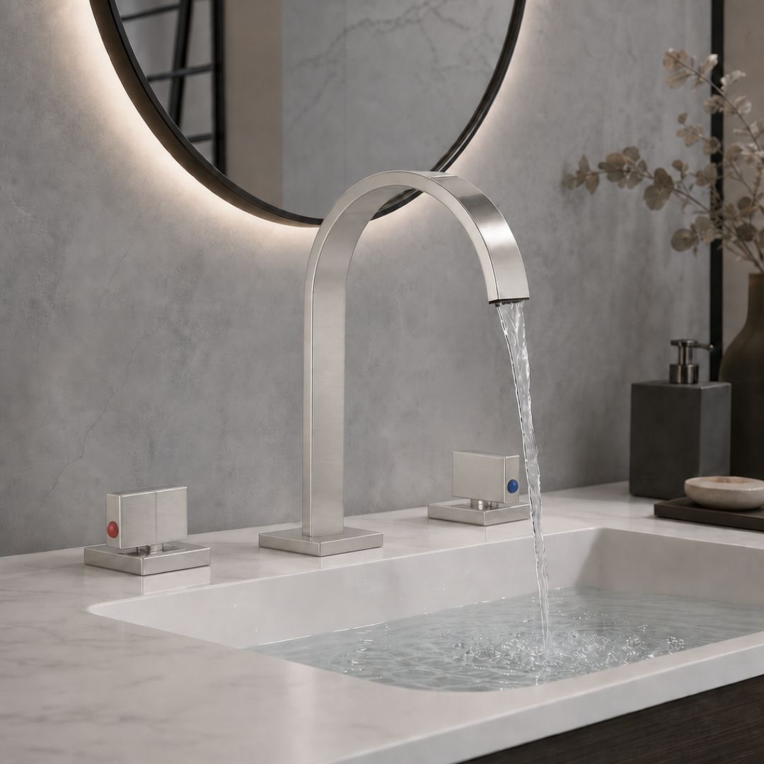 Robinet de lavabo 3 trous en laiton massif, double poignée