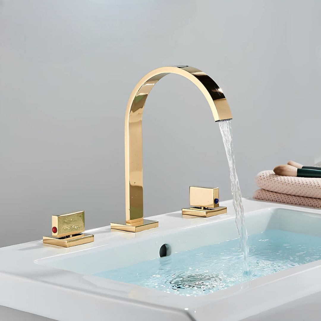 Robinet de lavabo 3 trous en laiton massif, double poignée