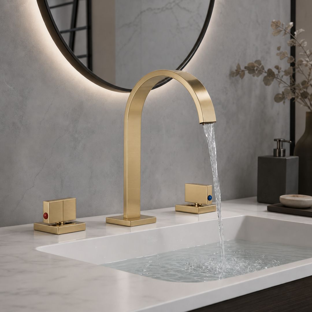 Robinet de lavabo 3 trous en laiton massif, double poignée