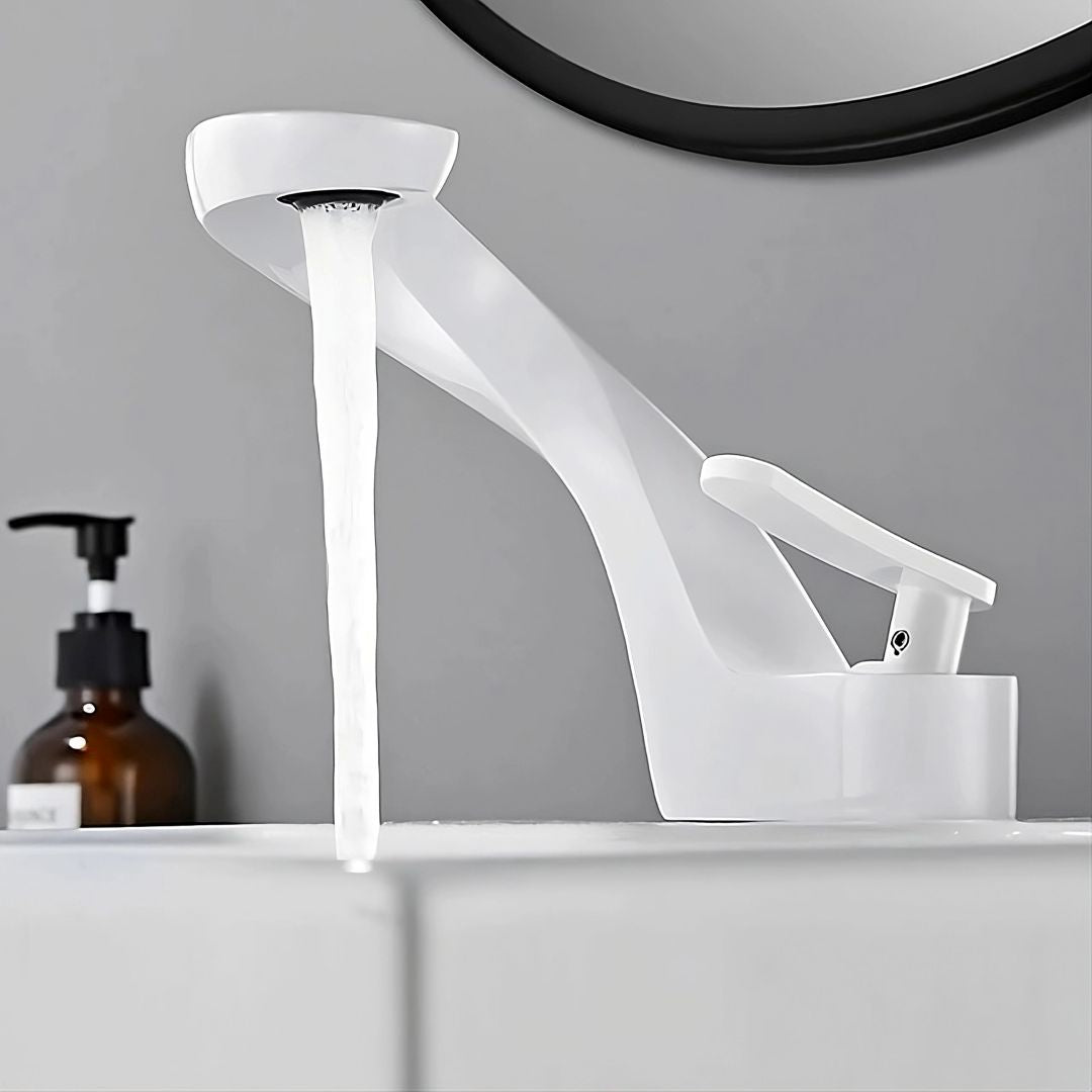 Robinet de lavabo cascade monotrou, bec courbé, à poignée unique