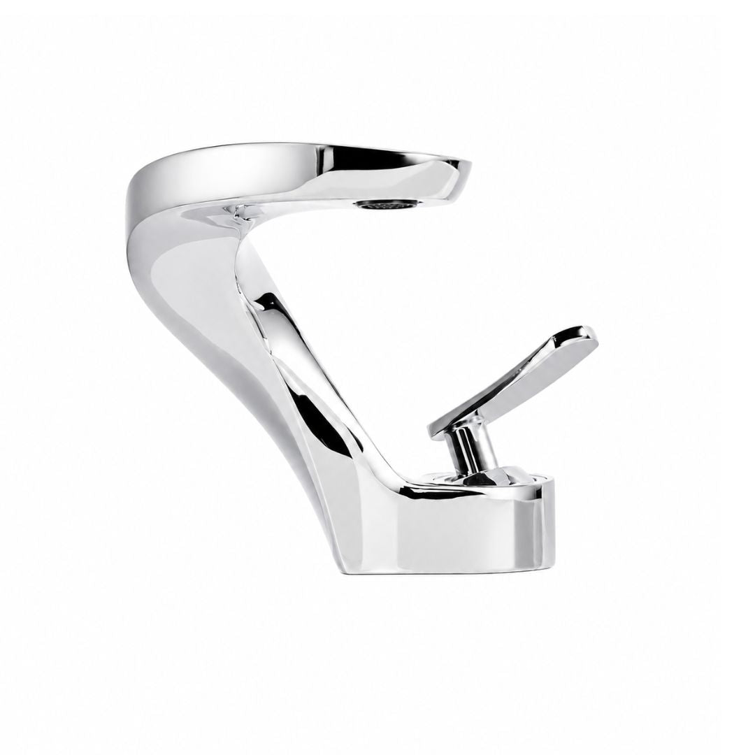 Robinet de lavabo cascade monotrou, bec courbé, à poignée unique
