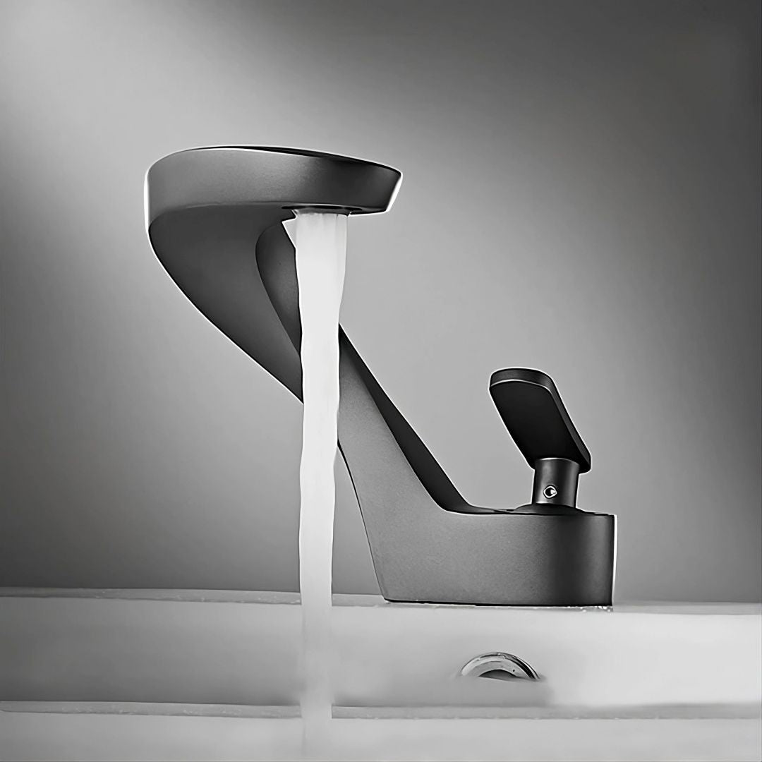 Robinet de lavabo cascade monotrou, bec courbé, à poignée unique