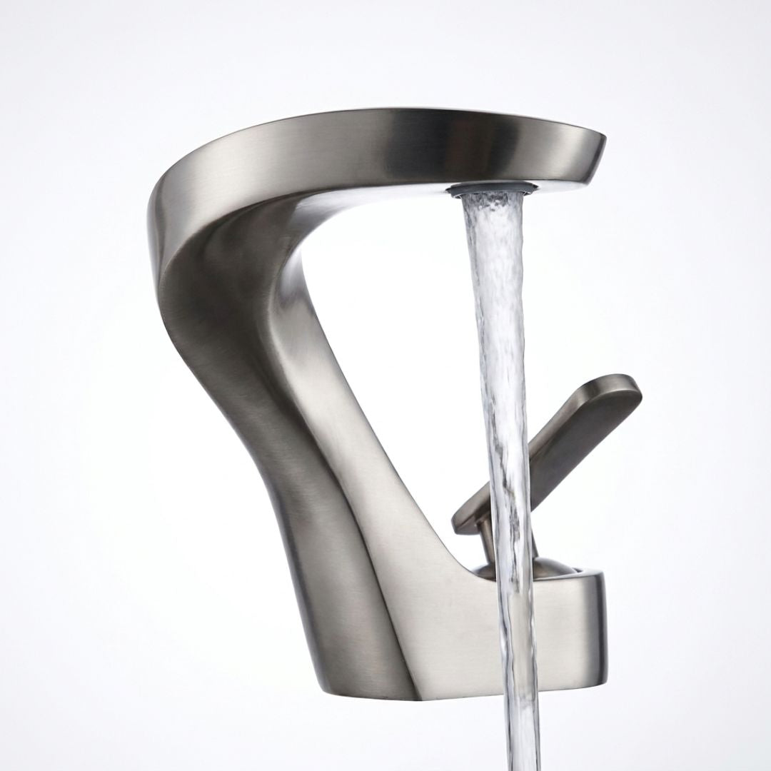 Robinet de lavabo cascade monotrou, bec courbé, à poignée unique