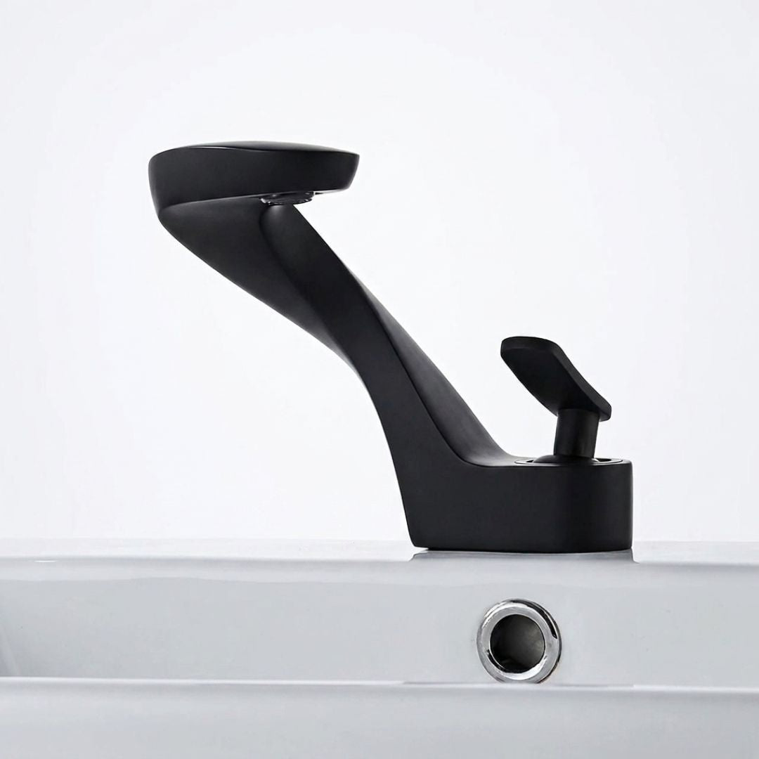 Robinet de lavabo cascade monotrou, bec courbé, à poignée unique