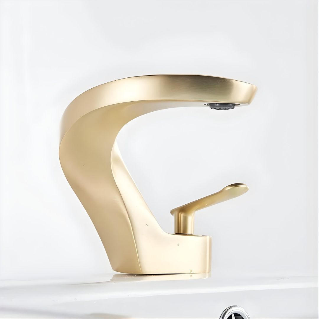 Robinet de lavabo cascade monotrou, bec courbé, à poignée unique
