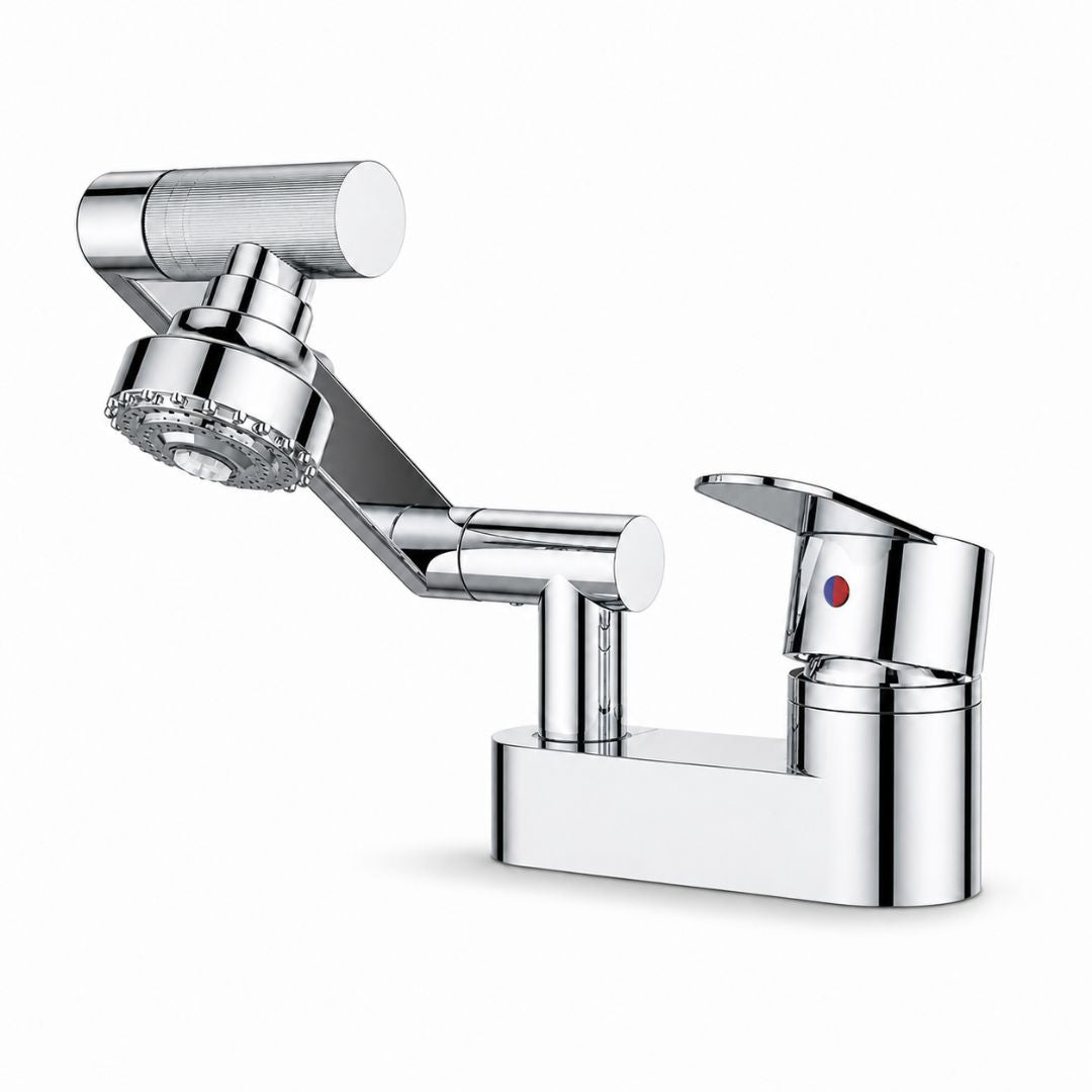 Robinet de lavabo rotatif 1080°, montage 2 trous, 2 modes de jet